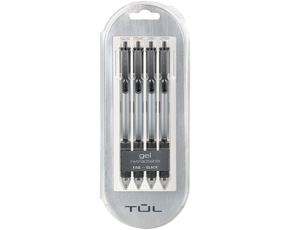 

TUL Retractable Gel Pens, Fine Point, 0.5mm, Silver Barrel, Black Ink, Pack Of 4 Pens