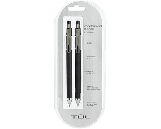 

TUL Mechanical Pencils, 0.7mm, Black Barrel, Pack Of 2 Pencils