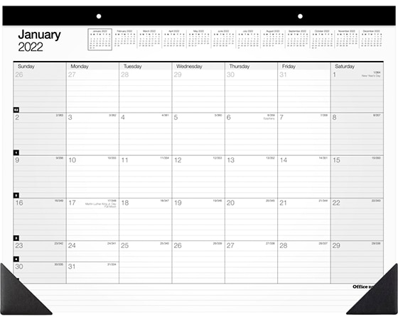 

Office Depot Brand Monthly Desk Pad Calendar, 22in x 17in, White, January To December 2022, SP24D00