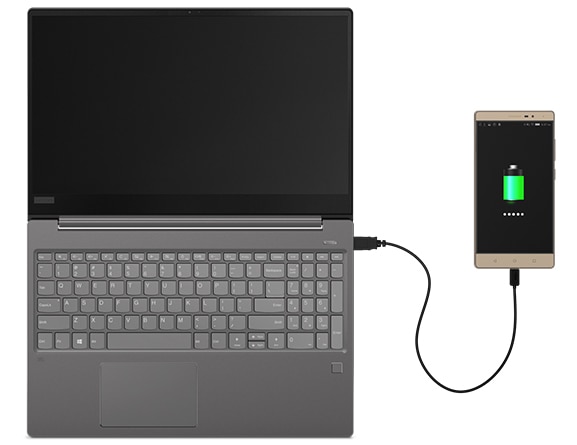 Lenovo Ideapad 720s (15) Powered Off and Charging a Smart Phone