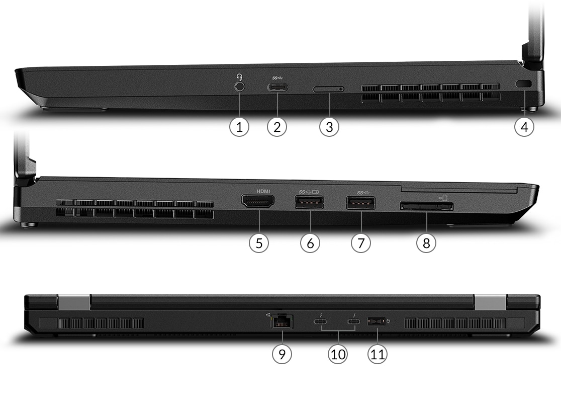 Side view of the ThinkPad P53 laptop showing ports