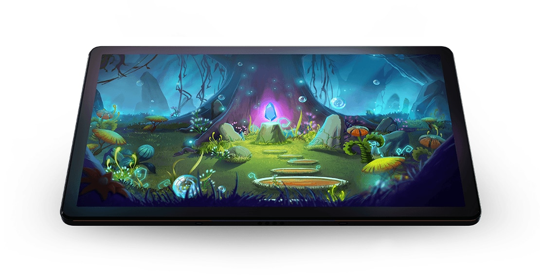 Lenovo Tab P11 Plus tablet—front view with underwater illustration on the display